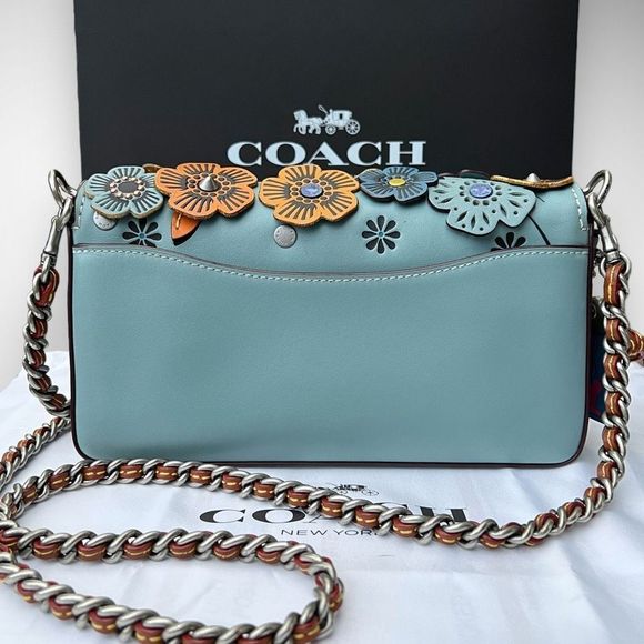 AUTH Coach 1941 Dinky with Glitter Tea Rose Bag, Dust Bag, Gift Box Steel Blue - Picture 6 of 16